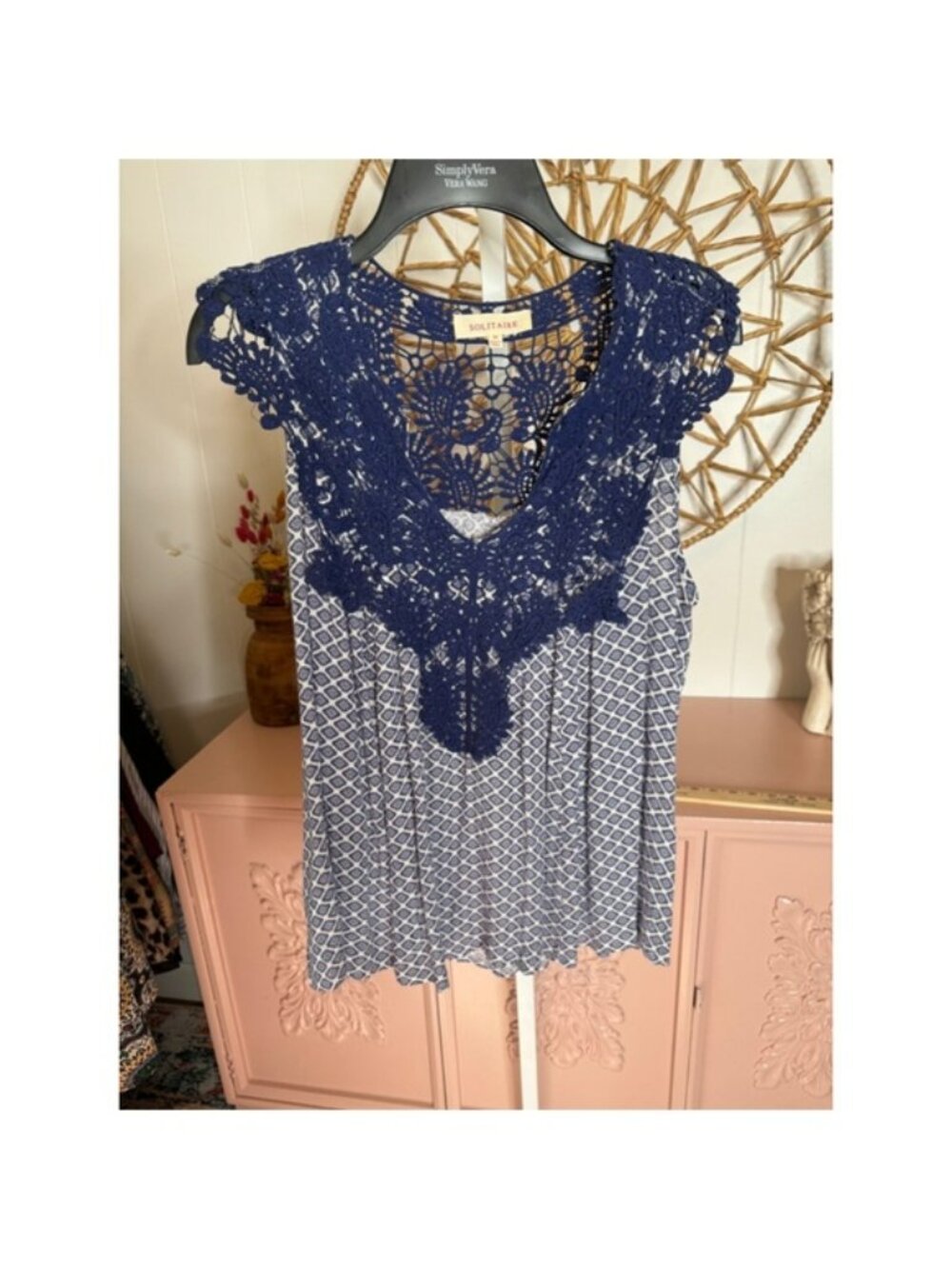 Women's Solitaire Blue & White Tank‎ Top Size M
